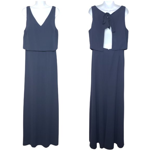 Jenny Yoo Sz 14 Sleeveless V-Neck Crepe Bridesmaid Dress, Midnight/Navy (1124) - Picture 1 of 7